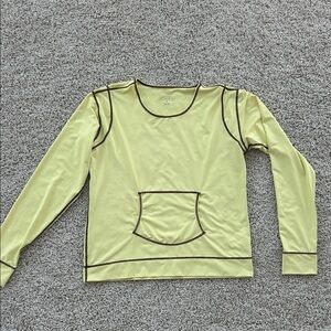 Athleta Yellow Long Sleeve Athletic Top w/ Brown Trim – Athleisure Workout Shirt